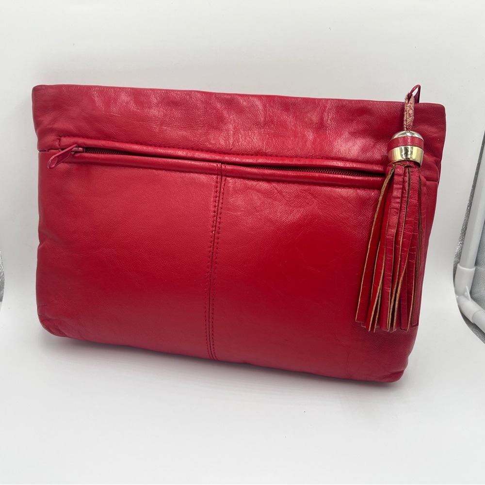 Vintage Red Leather Clutch with Tassel